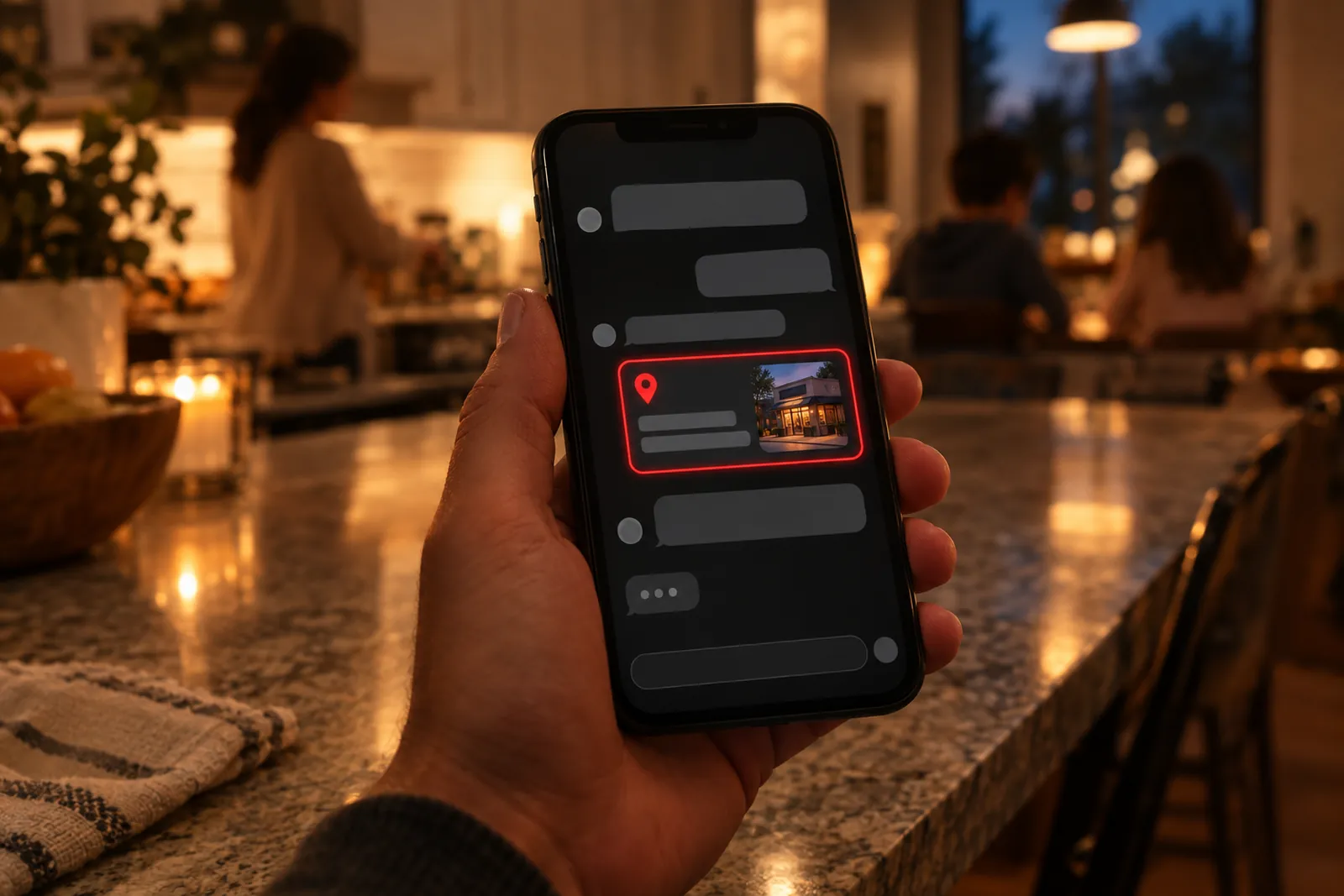 Phone showing an AI chat answer with one local business highlighted