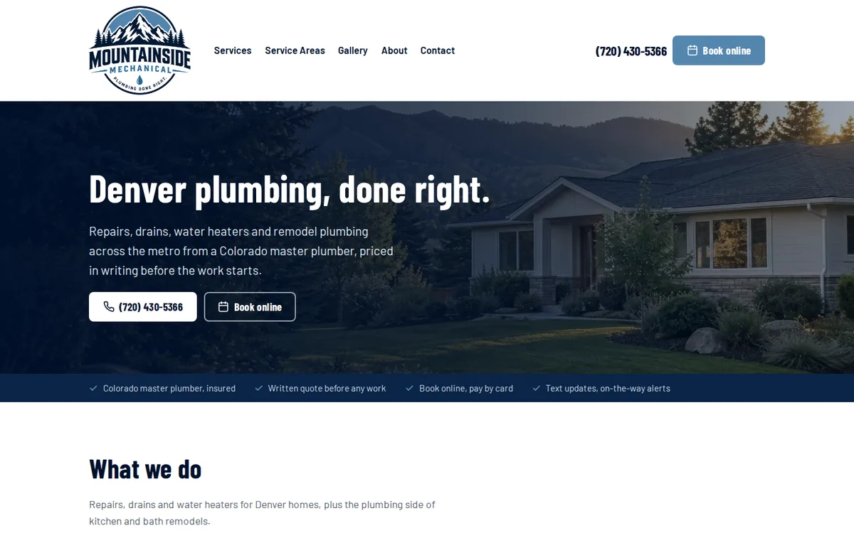 Mountainside Mechanical website on desktop